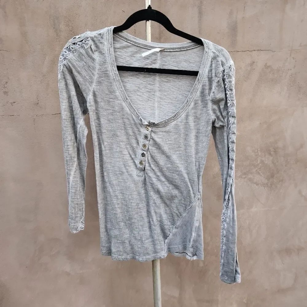 Free people gray embroidered henley